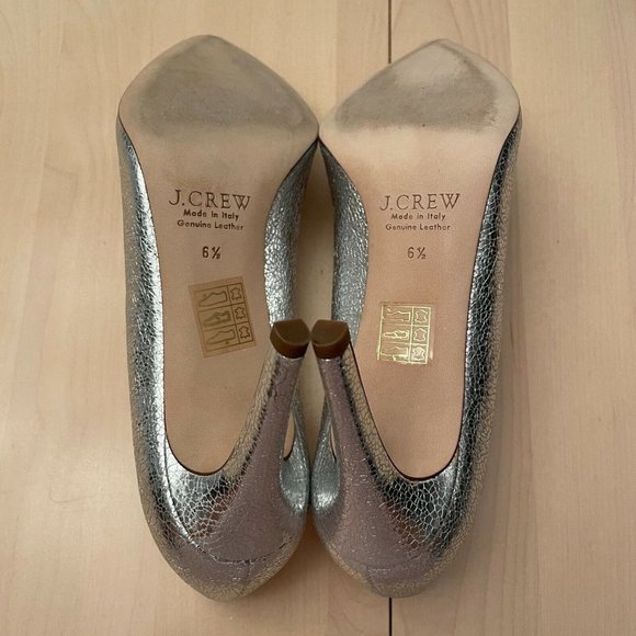 J Crew Everly Crackled Metallic Leather Pumps Size 6.5 Silver Made In Italy - Picture 3 of 7